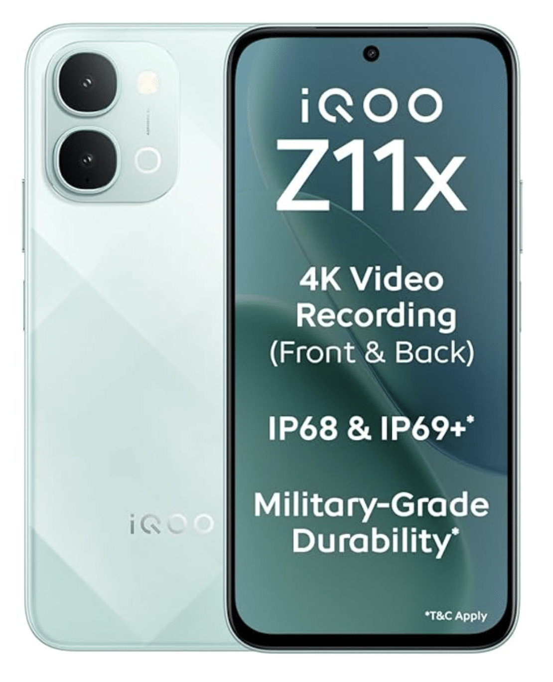 iQOO Z11x 5G front and rear design in green