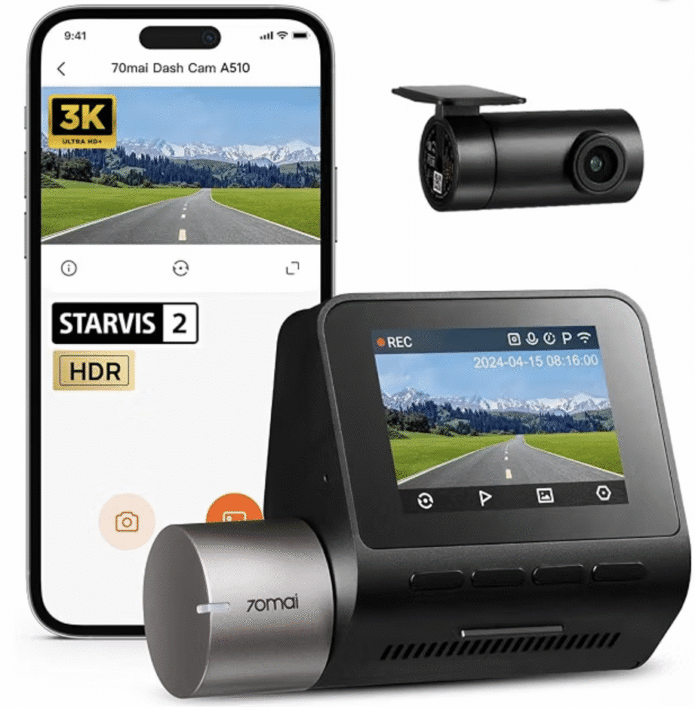 70mai A510 HDR 3K Dual Channel Dash Cam, STARVIS 2 IMX675 Sensor, ADAS