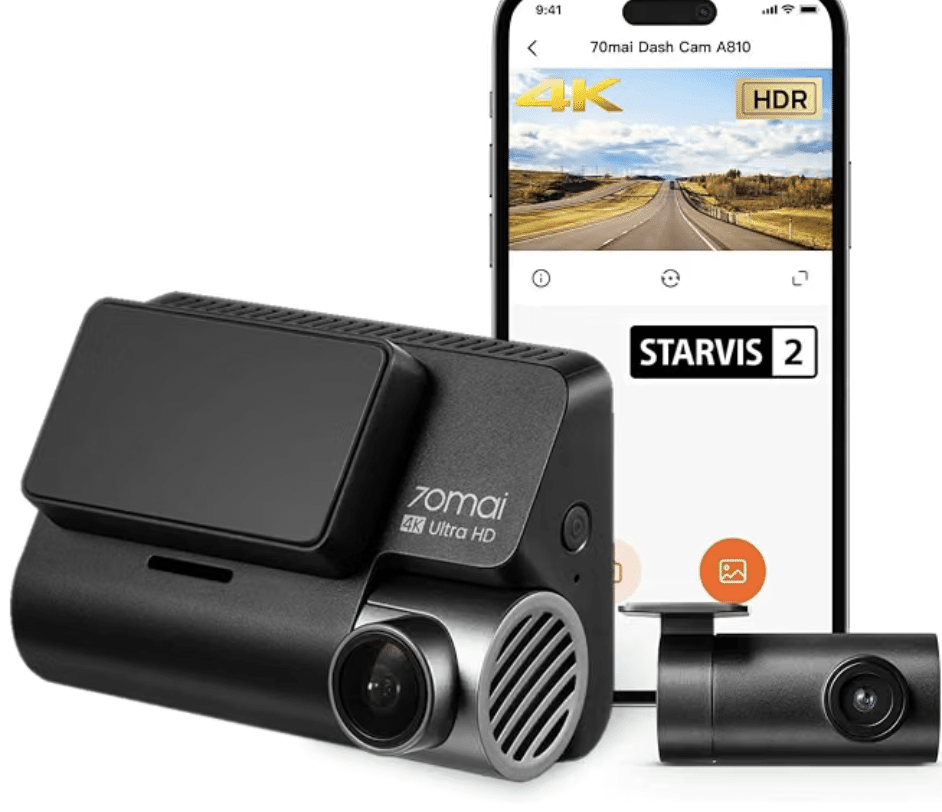 70mai A810 True 4K HDR Dual Dash Cam, Built in GPS Logger, ADAS