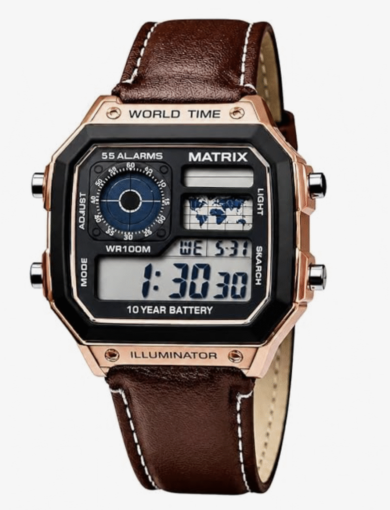 Matrix Illuminator Leather Strap Digital Watch with Alarm
