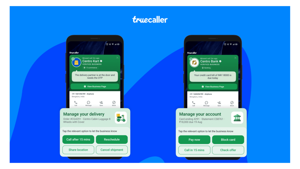 Truecaller Post Call Actions