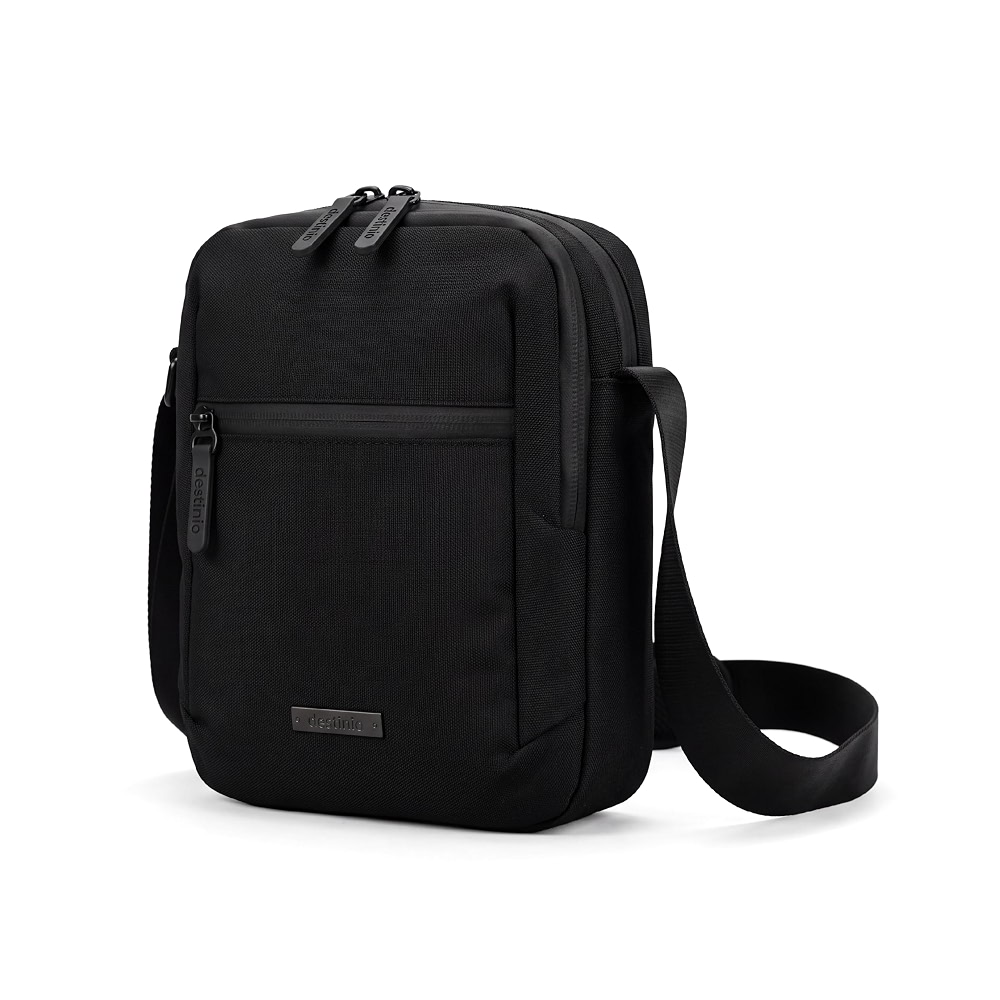 Destinio padded anti theft sling bag black on white background