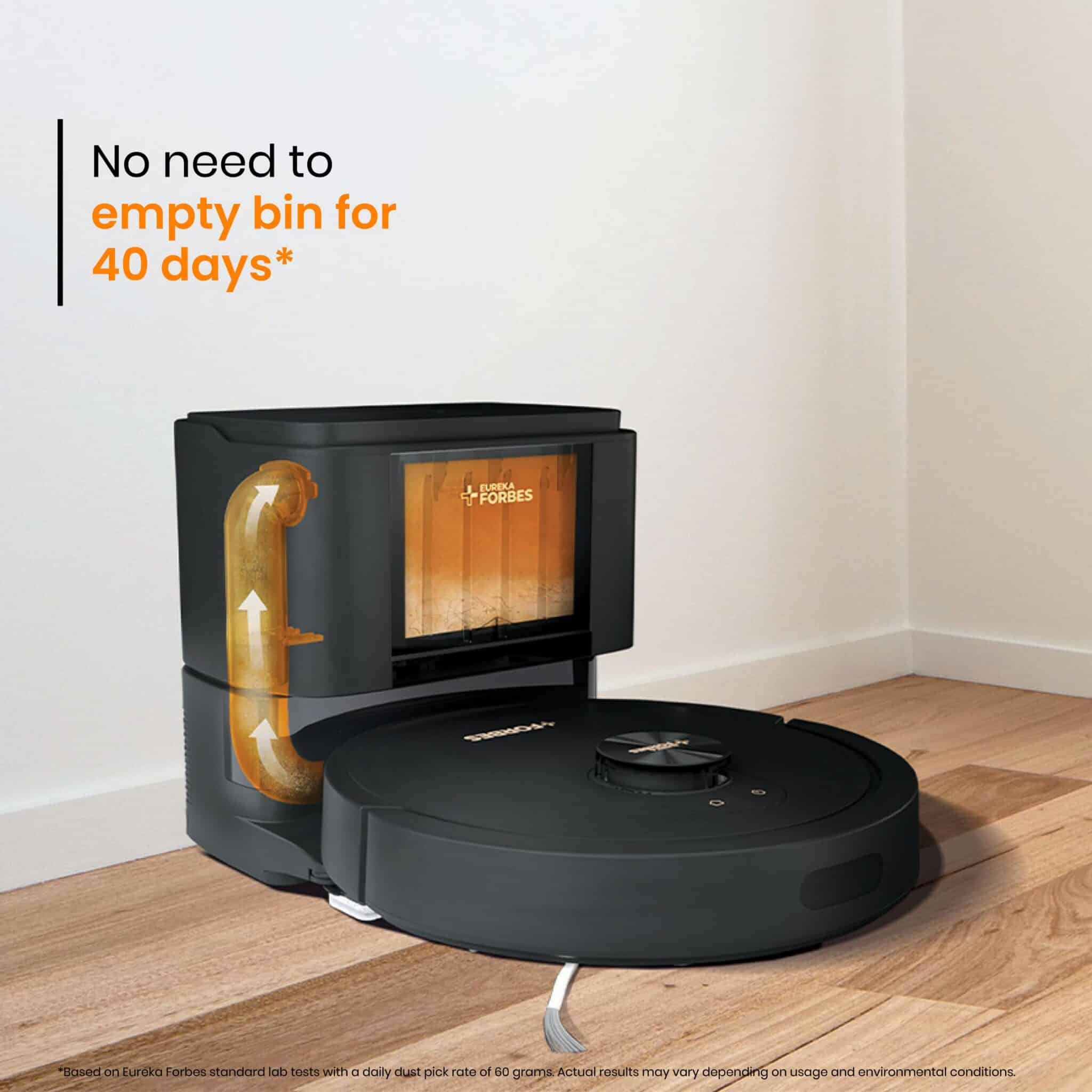 Eureka Forbes SmartClean Auto Bin Turbo robotic vacuum cleaner with self emptying dock