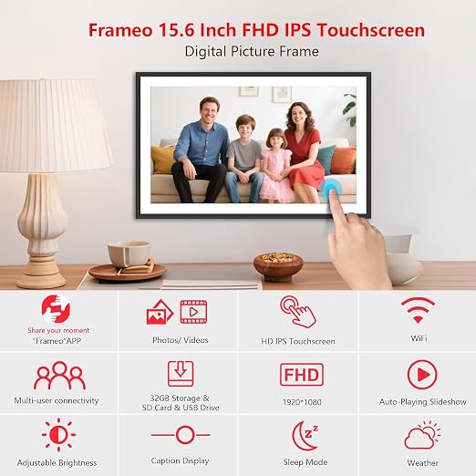XElectron 15.6 inch Full HD IPS digital photo frame with touchscreen and WiFi features
