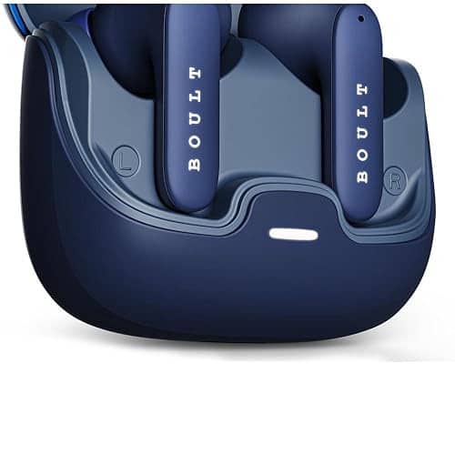 Boult Z40 blue earbuds in charging case