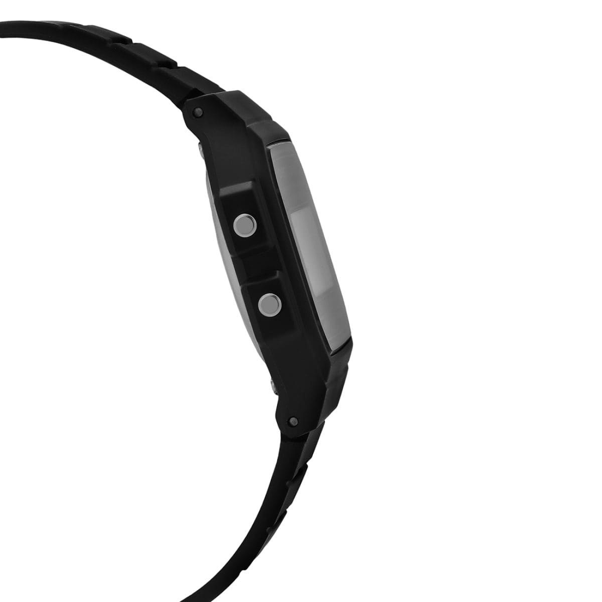 Casio F91W resin case buttons close side view