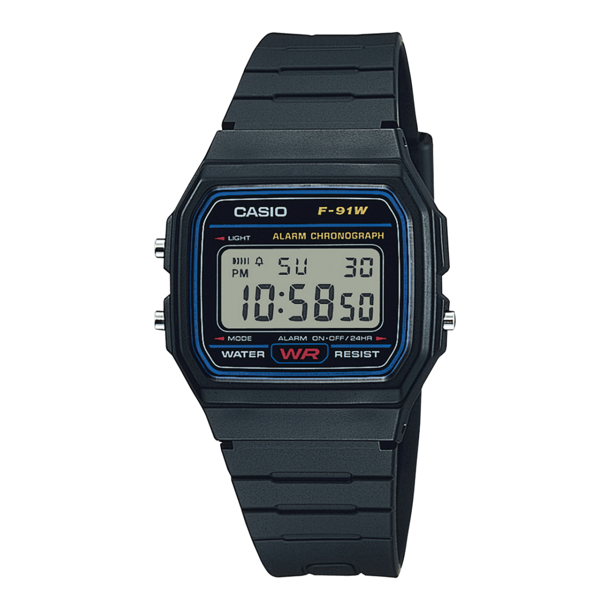 Casio F91W original black digital watch front view