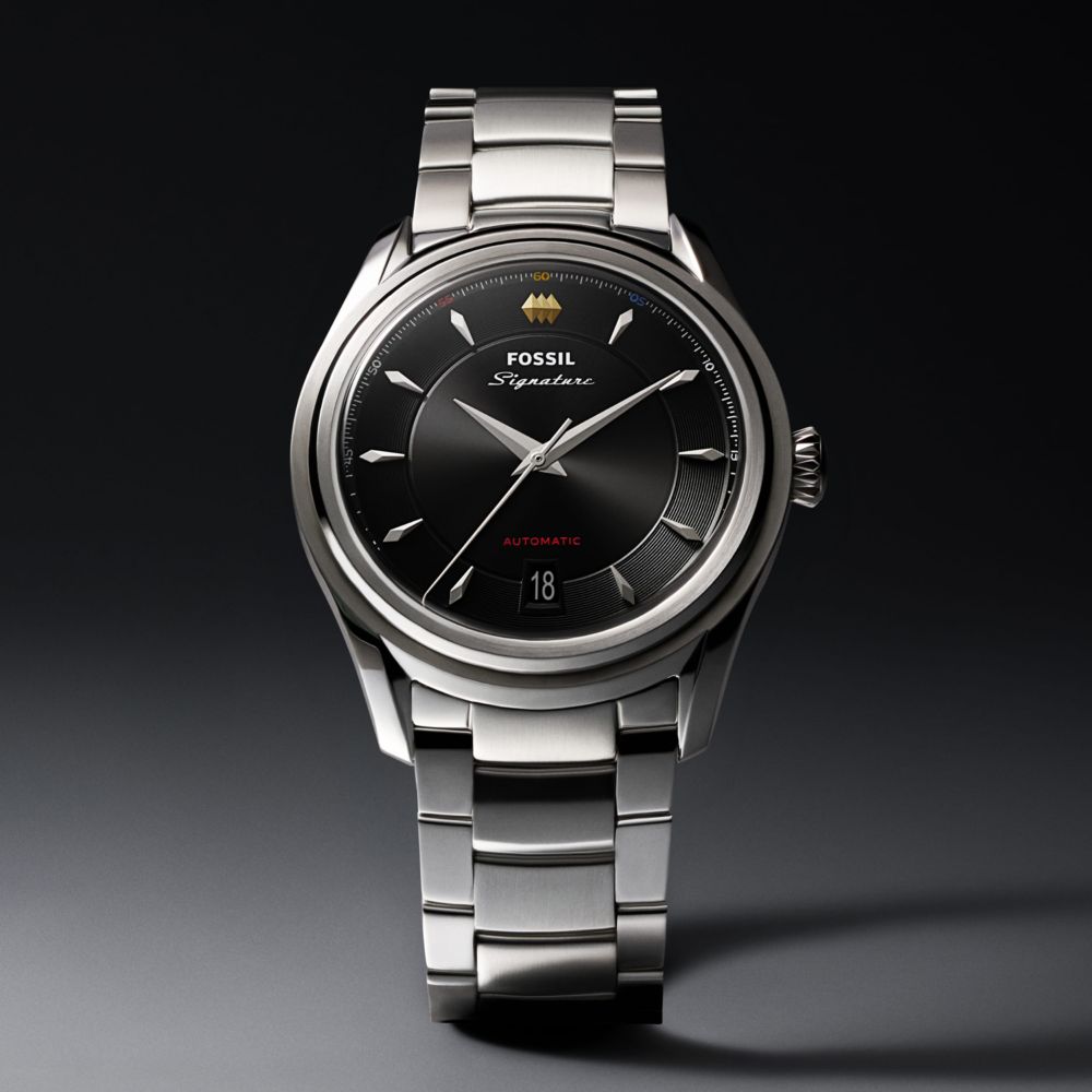 Fossil Signature CS-1 FSI1000 automatic watch with black dial and stainless steel bracelet