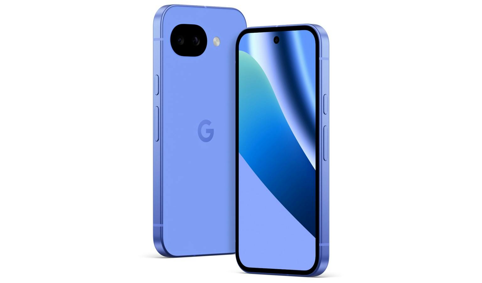 Google Pixel 10a Lavender angled front and rear view