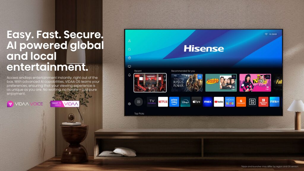 VIDAA smart TV interface on a Hisense UX television