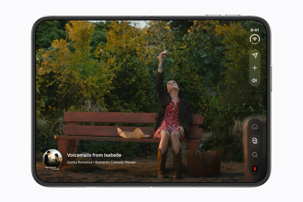 iPhone Duo unfolded screen showing video playback