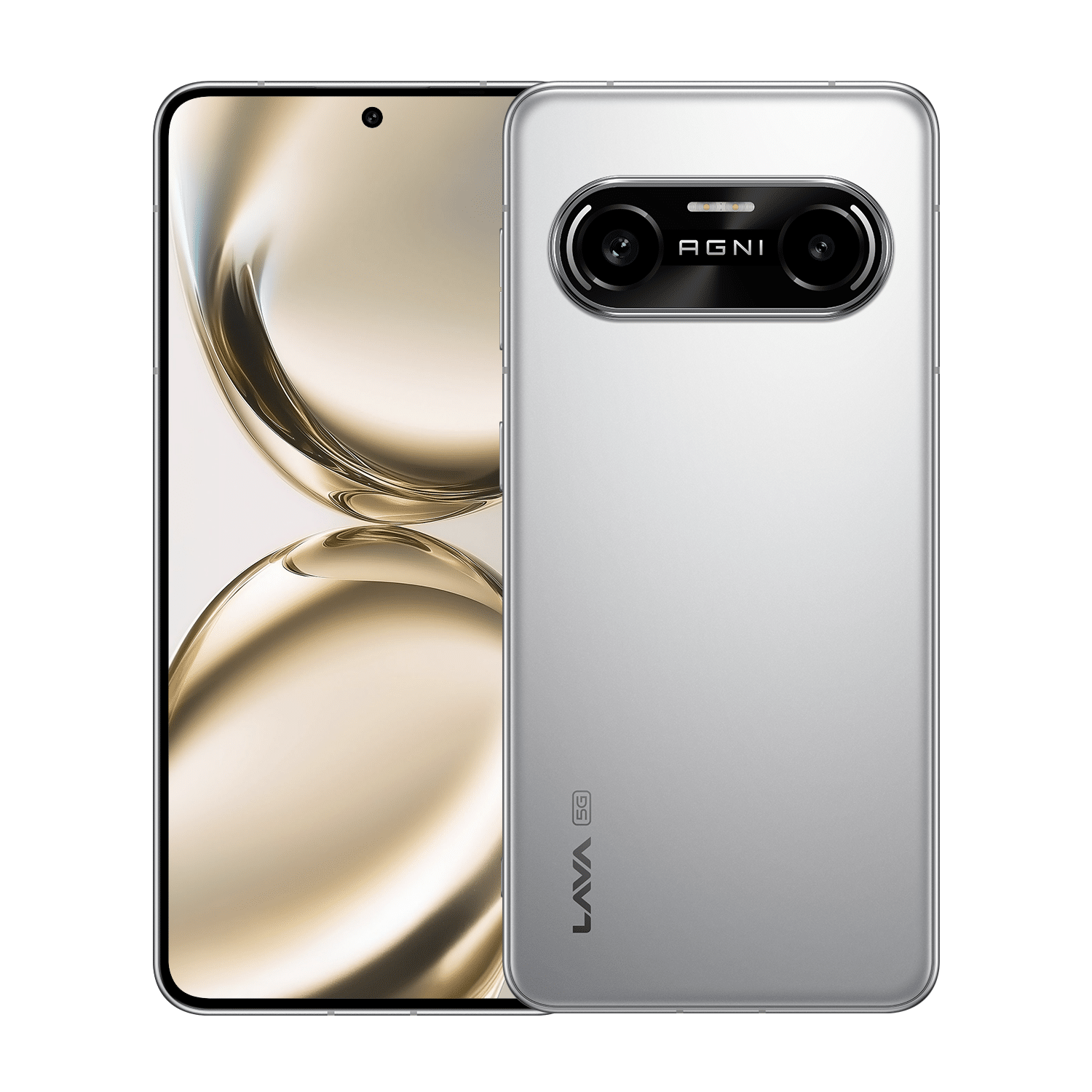 Lava Agni 4 smartphone in silver, front and rear views