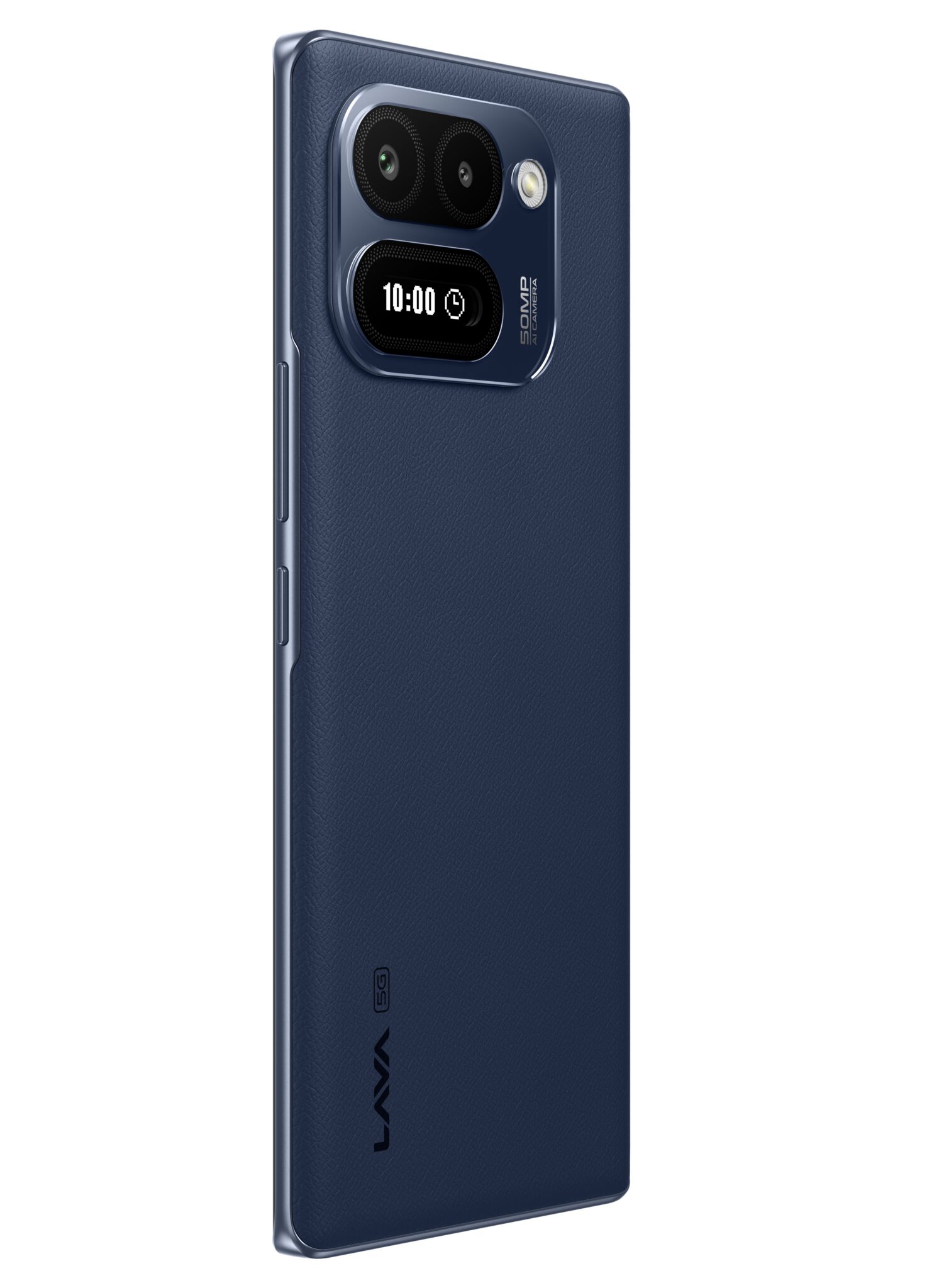 Lava Aura Curve 5G Ambar Blue rear mini display and camera