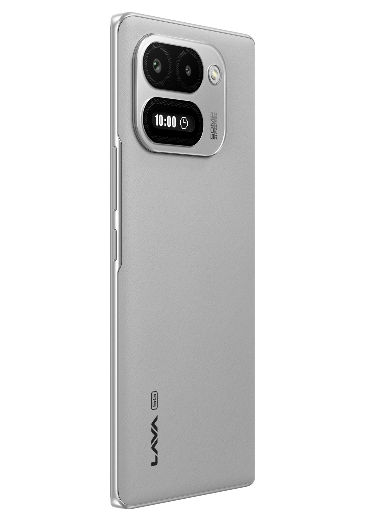 Lava Aura Curve 5G Him Silver rear design and mini screen