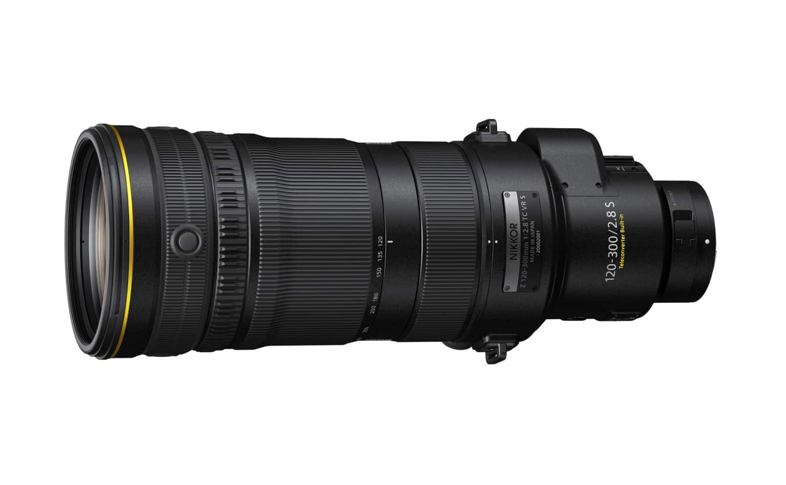 Nikon NIKKOR Z 120-300mm f/2.8 TC VR S lens front angle