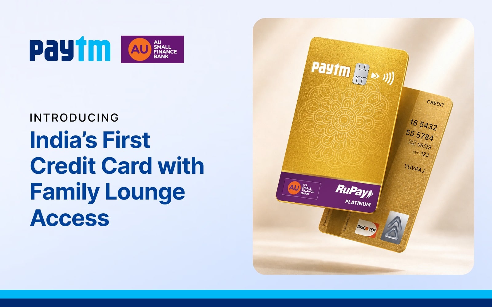 Paytm AU Small Finance Bank RuPay credit card with family lounge access