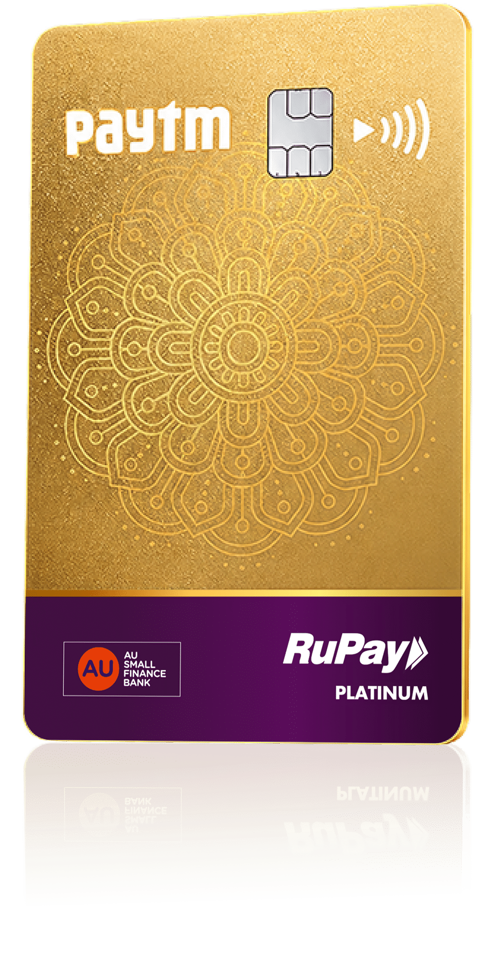 Gold-coloured Paytm AU Small Finance Bank RuPay Platinum credit card