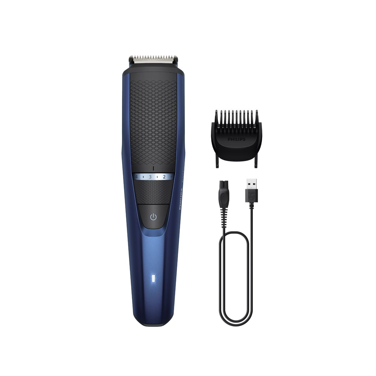 Philips BT3325 Beard Trimmer 3000 navy blue with comb and USB charging cable